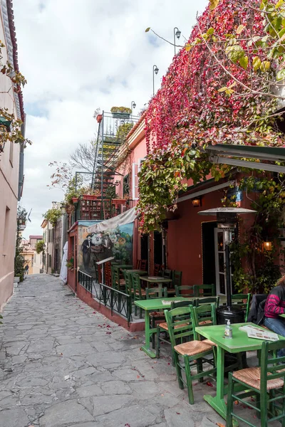 Athènes Grèce Nov 2021 Cafés Restaurants Dans Les Rues Pittoresques — Photo