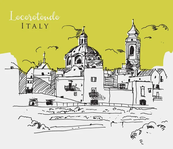 意大利南部Apulia市Bari大都市的一个城镇Locorotondo的矢量手绘草图 — 图库矢量图片