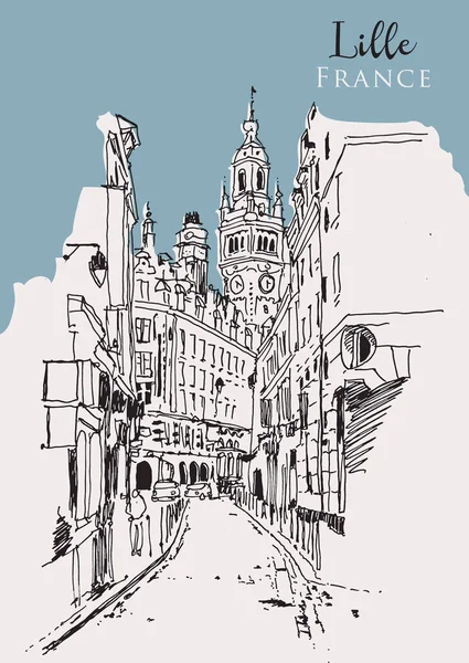 Vector Desenhado Mão Ilustração Esboço Lille Com Torre Câmara Municipal —  Vetores de Stock