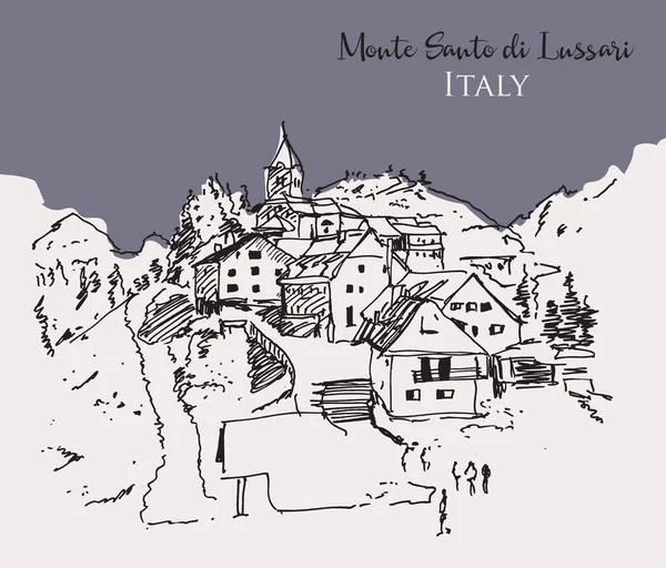 Vector Dibujado Mano Ilustración Monte Santo Lussari Una Pequeña Estación — Archivo Imágenes Vectoriales