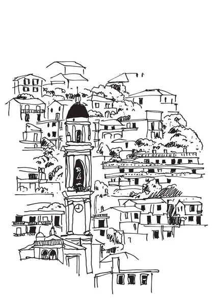 이탈리아 리구리아에 제노바 메트로폴리탄 도시의 코무네 젤리아를 손으로 스케치 — 스톡 벡터