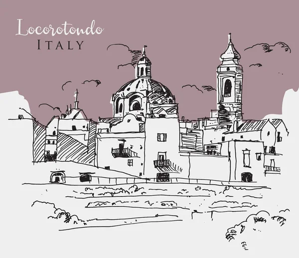意大利南部Apulia市Bari大都市的一个城镇Locorotondo的矢量手绘草图 — 图库矢量图片