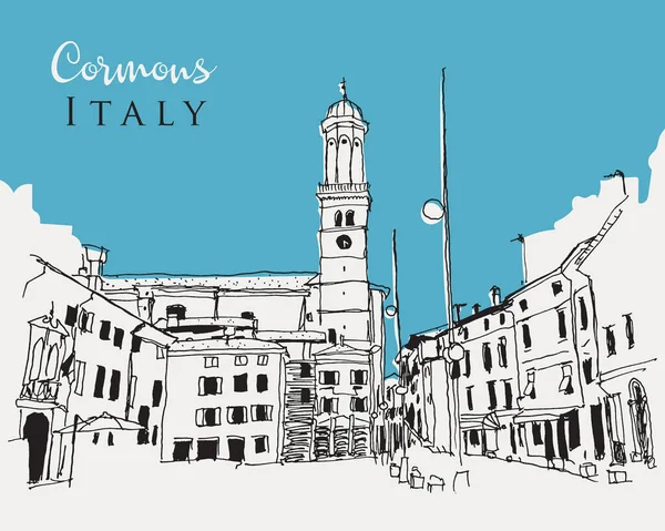 Vektorový Ručně Kreslený Náčrt Cormons Obec Italském Regionu Friuli Venezia — Stockový vektor