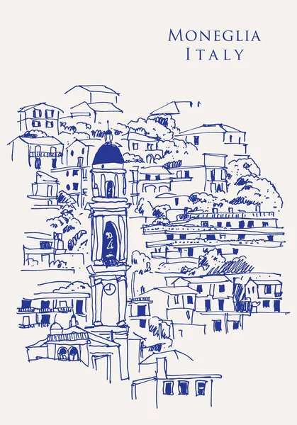 Vector Handritad Skiss Illustration Moneglia Komune Metropolitan City Genua Ligurien — Stock vektor