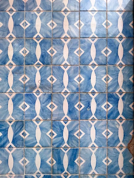 Fragment Andalusian Glazed Ceramic Tiled Wall Close Texture Background — Fotografia de Stock