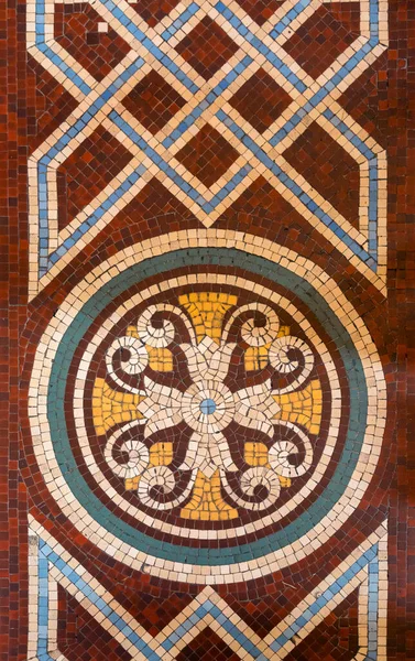 European mosaic art, detail from the interior decorations of a church, byzantine style pattern