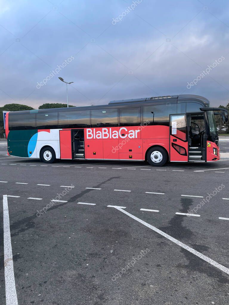 Marseille, France - January 28, 2022: BlablaCar bus at the bus terminal in Marseilles, France.