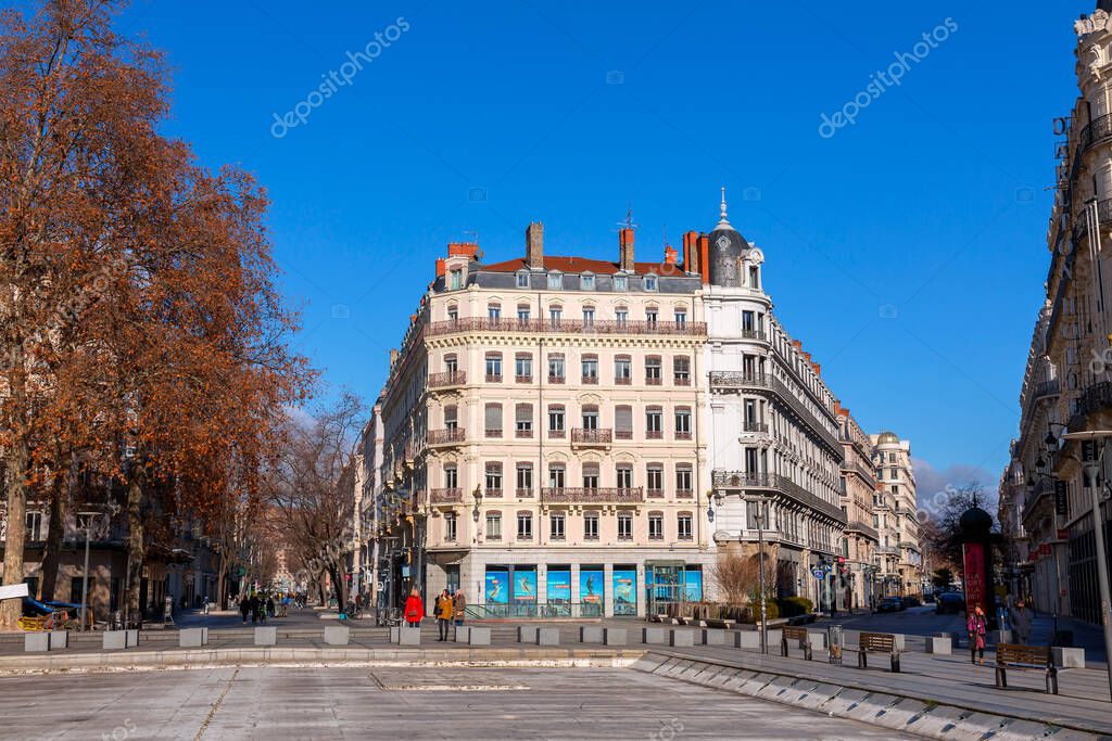 Lyon, France JAN 30, 2022 Place Bellecour is a large square in the