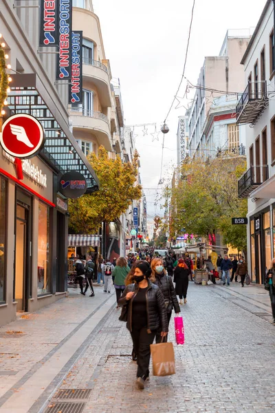 Atene Grecia Nov 2021 Ermou Hermes Street Una Dello Shopping — Foto Stock