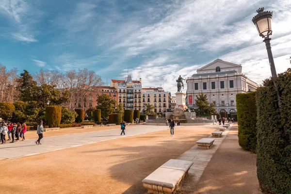 stock image Madrid, Spain - FEB 16, 2022: The Plaza de Oriente is a square in the historic center of Madrid. Designed in 1844, located in front of the Royal Palace.