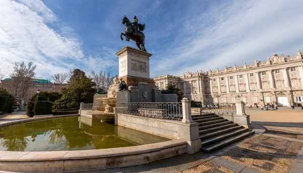 stock image Madrid, Spain - FEB 16, 2022: The Plaza de Oriente is a square in the historic center of Madrid. Designed in 1844, located in front of the Royal Palace.