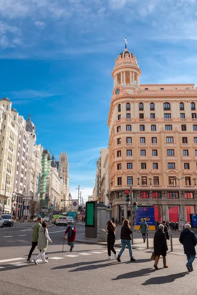 Madrid España Feb 2022 Gran Vía Una Las Zonas Comerciales —  Fotos de Stock