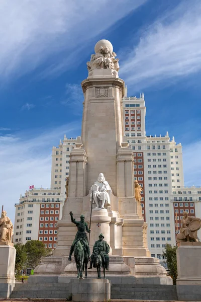 stock image Madrid, Spain - FEB 16, 2022: Plaza de Espana is a large square and popular tourist destination located in central Madrid, at the western end of the Gran Via.