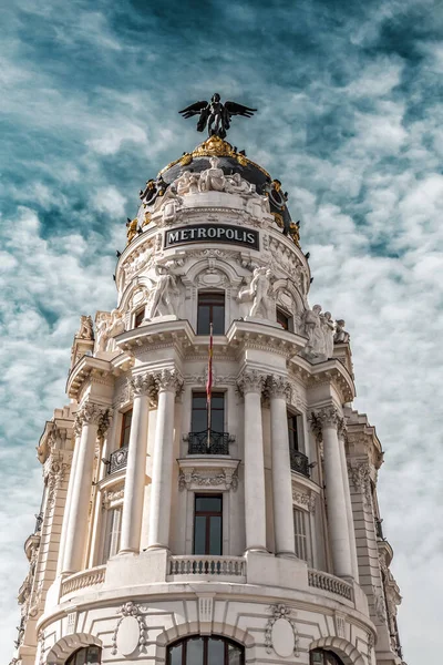 Madrid Spanje Feb 2022 Het Metropolis Gebouw Een Kantoorgebouw Madrid — Stockfoto