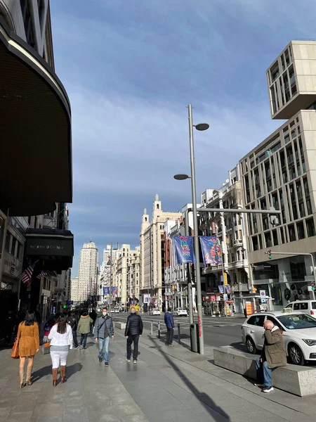 Madrid España Feb 2022 Gran Vía Una Las Zonas Comerciales — Foto de Stock