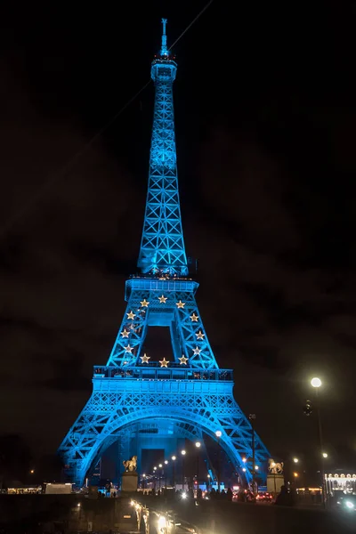 París Francia Ene 2022 Icónica Torre Eiffel Iluminada Noche Torre — Foto de Stock