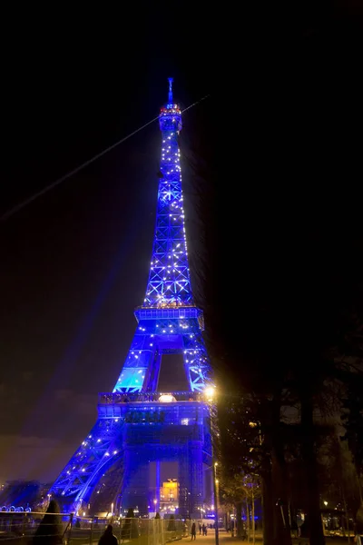 Párizs Franciaország Jan 2022 Ikonikus Eiffel Torony Éjszaka Megvilágítva Kovácsoltvas — Stock Fotó