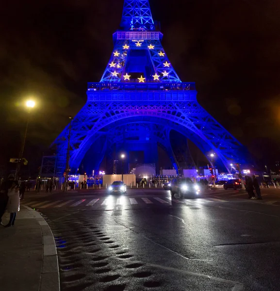 Paříž Francie Jan 2022 Kultovní Eiffelova Věž Osvětlená Noci Železná — Stock fotografie