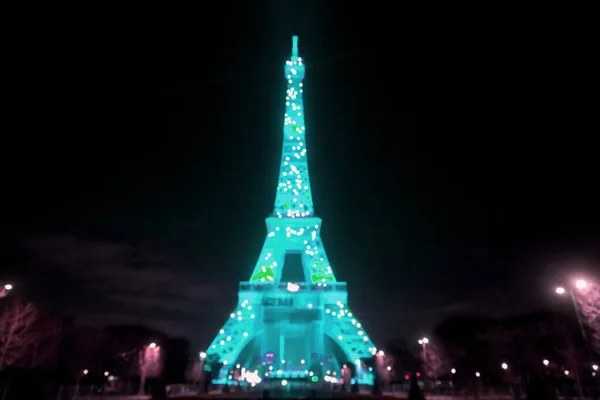 Der Ikonische Eiffelturm Der Nacht Beleuchtet Schmiedeeiserner Gitterturm Paris Frankreich — Stockfoto