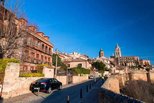 Segovia Hiszpania Luty 2022 Widok Miasto Starożytnego Miasta Segovia Wieża — Zdjęcie stockowe