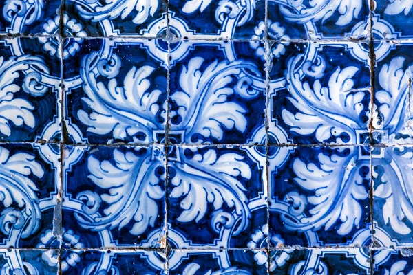 Fragment Spanish Glazed Ceramic Tiled Wall Close Texture Background — Stock Photo, Image