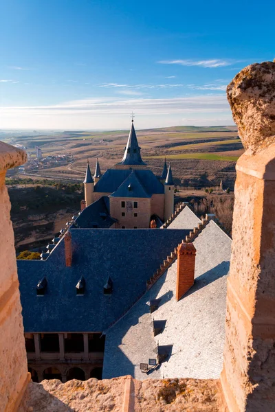 Vista Exterior Del Alcázar Histórico Segovia Una Fortaleza Medieval Segovia —  Fotos de Stock