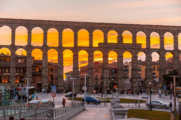 Сеговия Испания Февраля 2022 Года Древнеримский Акведук Сеговии Один Наиболее — стоковое фото