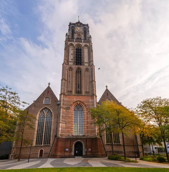 stock image Rotterdam, Netherlands - October 10, 2021: Exterior view of the Grote of Sint-Laurenskerk, a Protestant church and the only remnant of the medieval city of Rotterdam.