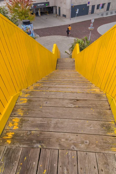 Rotterdam Netherlands October 2021 Luchtsingel Yellow Painted Wooden Footbridge Rotterdam — Stock Photo, Image