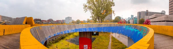 Rotterdam Nederländerna Oktober 2021 Luchtsingel Gulmålad Gångbro Trä Rotterdam — Stockfoto