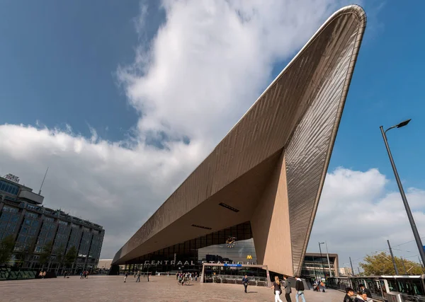 stock image Rotterdam, Netherlands - October 10, 2021: Exterior view of the Rotterdam Central Station, the main railway station of the city Rotterdam in South Holland, Netherlands.