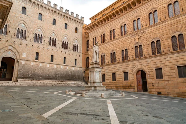 stock image Siena, Italy - APR 7, 2022: The Piazza Salimbeni is a prominent square in central Siena, Region of Tuscany, Italy. The square hosts multiple landmarks of the Tuscan city.