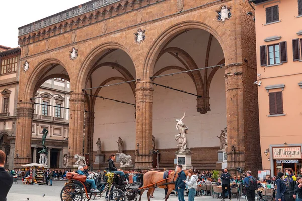 Флоренция Италия Апреля 2022 Года Скульптуры Loggia Dei Lanzi Здании — стоковое фото