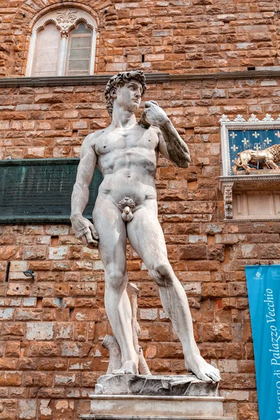 Firenze Aprile 2022 Scultura Davide Michelangelo Piazza Della Signoria Fronte — Foto Stock