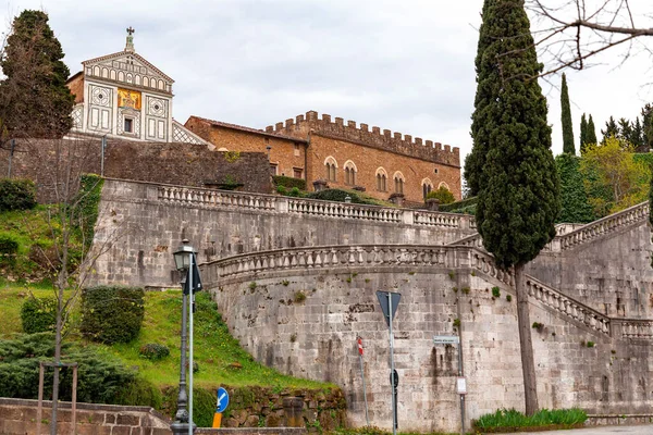 stock image Florence, Italy - APR 6, 2022: San Miniato al Monte is a basilica in Florence, overlooking the city. One of the finest Romanesque structures in Tuscany and the most scenic churches in Italy.