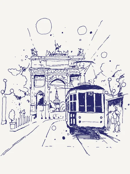 Esquisse Vectorielle Dessinée Main Arc Paix Arco Della Pace Milan — Image vectorielle