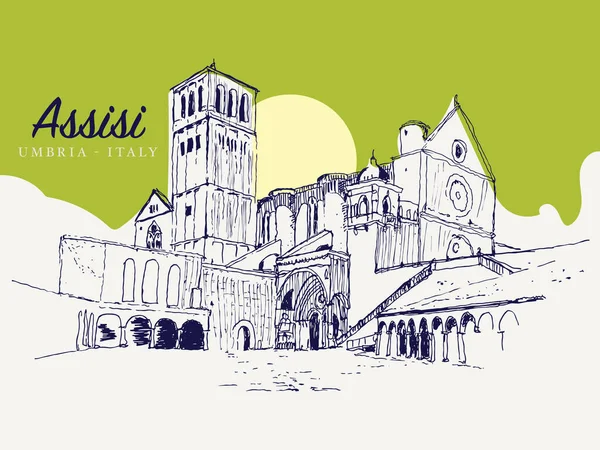 Vektorskizze Illustration Der Basilika San Francesco Assisi Ligurien Umbrien Italien — Stockvektor