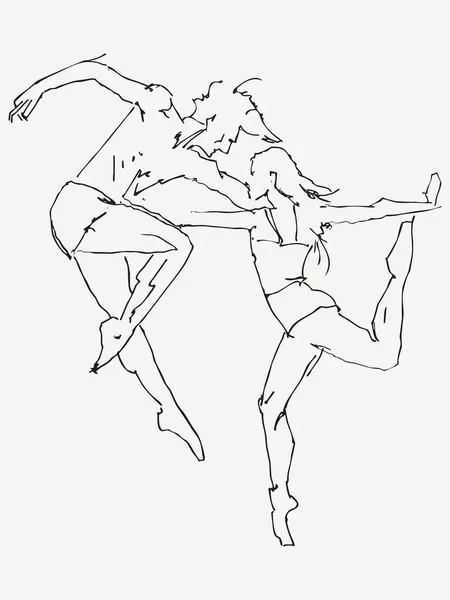 Vector Free Hand Drawing Illustration Couple Performing Performing Modern Dance — Stock Vector