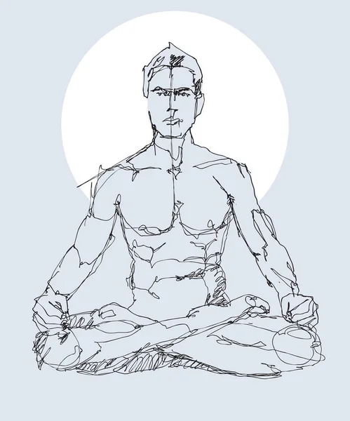 Vector Free Hand Drawing Illustration Man Sitting Practicing Meditation Yoga — Stock Vector