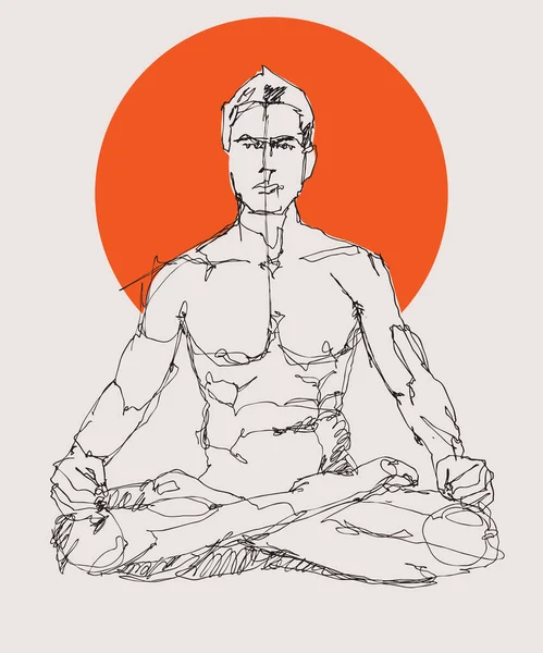 一个人坐着练习冥想 瑜伽的矢量手绘图解 — 图库矢量图片