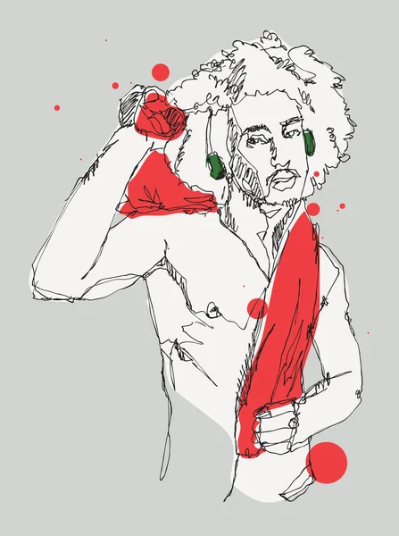 Vektor Fri Hand Teckning Illustration Muskulös Man Med Afro Hår — Stock vektor