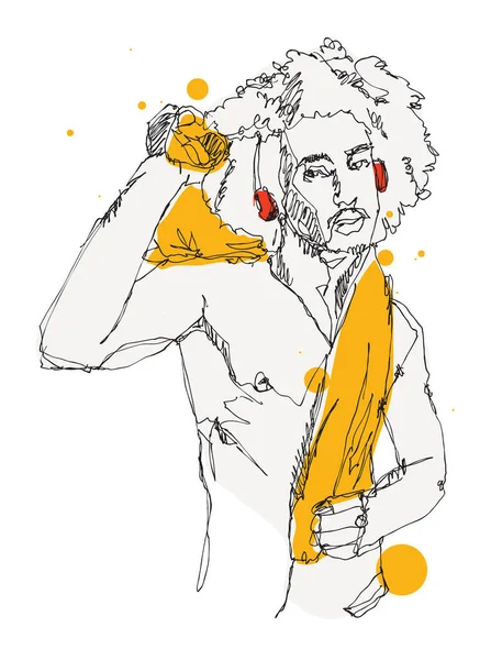 Vetor Mão Livre Desenho Ilustração Homem Musculado Com Cabelo Afro — Vetor de Stock