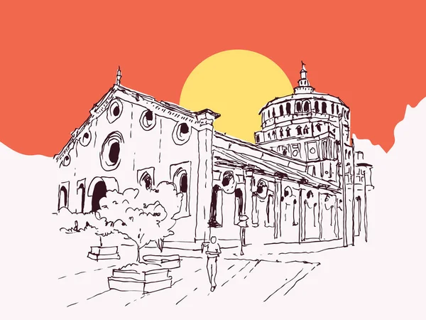 Vector Handgezeichnete Skizze Illustration Von Santa Maria Delle Grazie Holy — Stockvektor