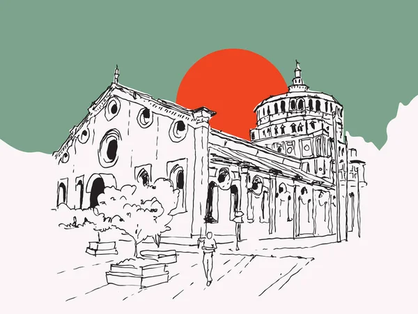 Vector Handgezeichnete Skizze Illustration Von Santa Maria Delle Grazie Holy — Stockvektor