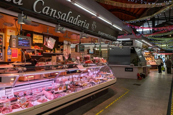 Barcelona Espanha Feb 2022 Alimentos Frescos Vendidos Dentro Mercat Santa — Fotografia de Stock