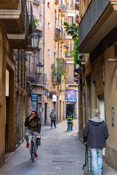 Барселона Испания Feb 2022 Генуэзская Архитектура Вид Улицу Барселоне Каталония — стоковое фото