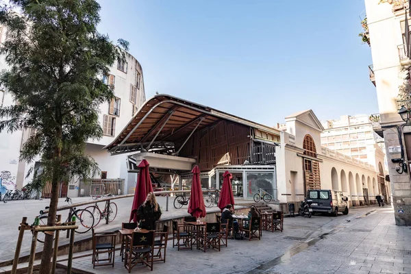 stock image Barcelona, Spain - FEB 13, 2022: Located in La Ribera, the Mercat de Santa Caterina has been in operation since 1848. Remodeled in 2005 by Enric Miralles and Benedetta Tagliabue.