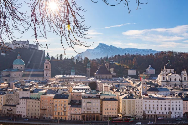 Salzburgo Austria Diciembre 2021 Vista Ciudad Salzburgo Desde Arriba Capital —  Fotos de Stock