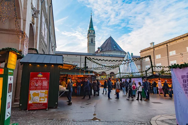 Salzburg Austria December 2021 Christmas Market Front Salzburg Cathedral Salzburg — 图库照片