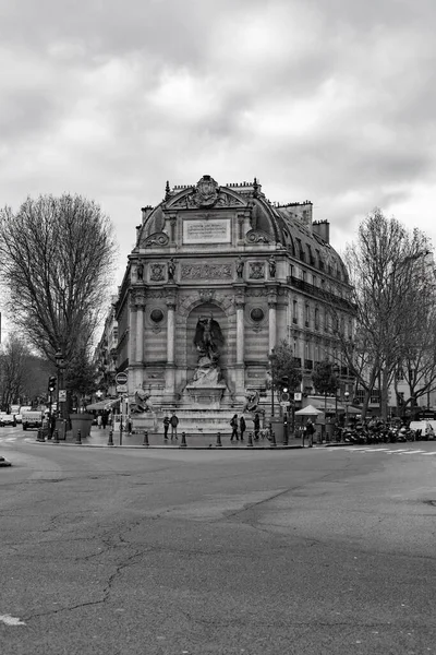 Paris France January 2022 Fontaine Saint Michel Monumental Fountain Located — Stock Photo, Image